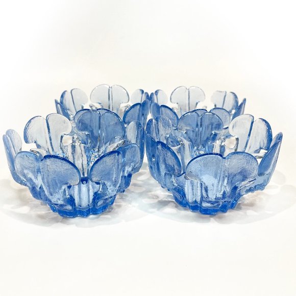 Vintage Viking Glass Ice Finnish Crown Glass Candle Holder Blue Set of 4 - Picture 1 of 5